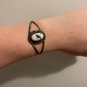 Vintage White Turquoise and Sterling Cuff Bracelet